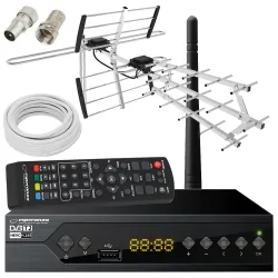 Tuner cyfrowy Esperanza EV107 DVB-T/T2 WiFi H.265/HEVC +antena kierunkowa VHF/UHF MUX8 ATD27S + kabel 10m