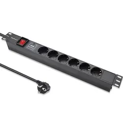 Aluminiowa listwa zasilająca PDU do szafy RACK 19'' 1U 16A 6xSCHUKO 1.8m