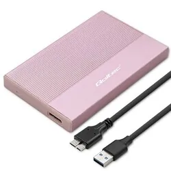 Aluminiowa obudowa zewnętrzna kieszeń na dysk USB 3.0/SSD HDD 2.5" SATA Qoltec Super speed 5Gb/s 2TB - różowy