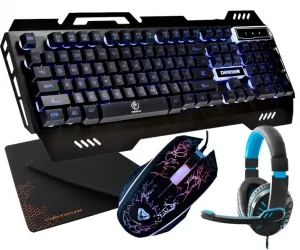 Aluminiowa klawiatura dla graczy Rebeltec DEFENDER LED color + podświetlana mysz + mata + słuchawki + pad