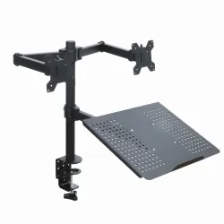 Uchwyt biurkowy do dwóch monitorów LED/LCD 13-27 cala z półką na laptopa notebooka