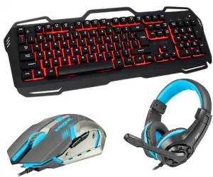 Klawiatura gamingowa podświetlana dla graczy BLOW STEEL + podświetlana mata + mysz + słuchawki