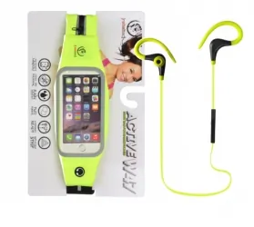 Słuchawki sportowe do biegania BT z mikrofonem + sportowy pas na telefon 4.7"