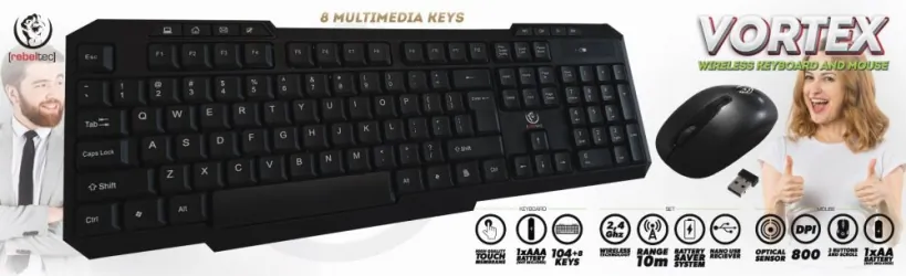 Zestaw bezprzewodowy klawiatura + mysz 2.4GHZ Rebeltec VORTEX