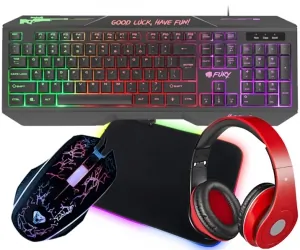 Podświetlana klawiatura dla graczy FURY HELLFIRE 2 + podświetlana mata + mysz + słuchawki