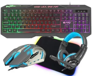 Klawiatura gamingowa podświetlana dla graczy FURY HELLFIRE + podświetlana mata + mysz + słuchawki