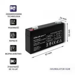 Akumulator AGM Qoltec 6V 1.3Ah HQ