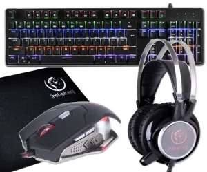 Aluminiowa mechaniczna klawiatura gamingowa dla graczy REBELTEC IMPERATOR z podświetleniem + mysz dla graczy FALCON + słuchawki THUNDER + mata SLIDER S