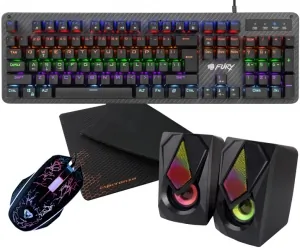 Mechaniczna klawiatura gamingowa dla graczy FURY TORNADO podświetlenie + mysz + mata + głośniki Boogie