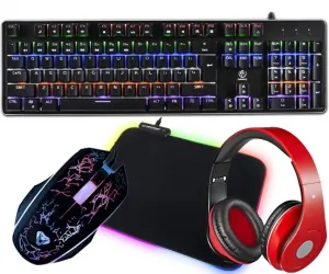Aluminiowa mechaniczna klawiatura gamingowa dla graczy REBELTEC IMPERATOR z podświetleniem + mysz + mata LED + słuchawki