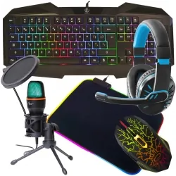 Klawiatura gamingowa podświetlana REBELTEC PATROL mysz mata RGB słuchawki mikrofon