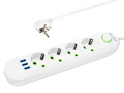 Listwa przedłużacz sieciowy BLOW 4 gniazda   3x USB 2m - biały