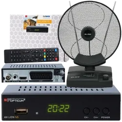 Cyfrowy zestaw telewizji naziemnej DVB-T tuner OPTICUM AX LION NS DVB-T2/C H.265 HEVC + antena pokojowa BLOW ATD17