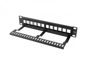Patch panel pusty 12x port LANBERG do szafy RACK 10" 1U z organizerem do modułów heystone czarny