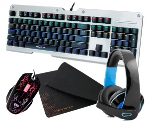 Klawiatura mechaniczna BLOW MECHANICAL RGB podświetlana metalowa + mysz + mata + słuchawki