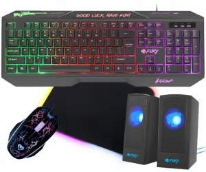 Podświetlana klawiatura dla graczy FURY HELLFIRE 2 + podświetlana mata + mysz + głośniki