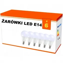 Zestaw 6x  żarówek  LED E14 5W bańka kulka A45, AC230V,WW