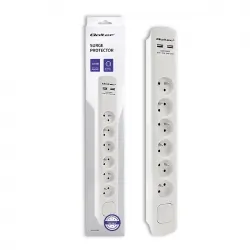 Listwa antyprzepięciowa Qoltec 2xUSB 6 gniazd z uziemieniem 1.8m biała