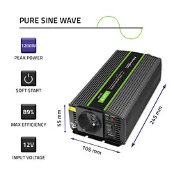 Przetwornica napięcia Qoltec Monolith 12V/230V 600W/1200W USB Czysty Sinus