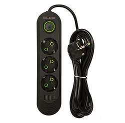 Listwa przedłużacz sieciowy BLOW 3 gniazda   3x USB 2m - czarny