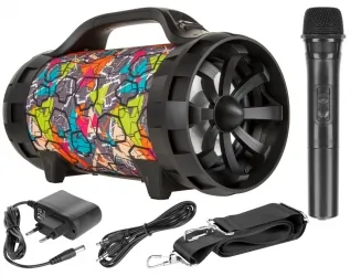 Głośnik bluetooth REBEL USB SD FM z funkcją karaoke + mikrofon bezprzewodowy