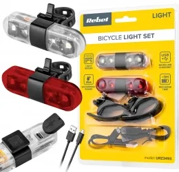 Zestaw lampka rowerowa LED na przód i tył Rebel USB komplet