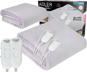 Podwójny elektryczny koc podkładowy Adler AD 7426 jasno szary 150cm x 160cm 