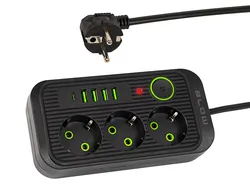 Listwa przedłużacz sieciowy BLOW 3 gniazda   4x USB   1x USC-C 3m - czarny