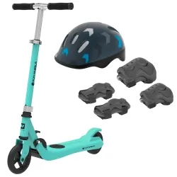 Hulajnoga elektryczna dla dzieci FUN WHEELS 100W + kask + ochraniacze - niebieska