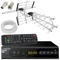 Tuner cyfrowy Esperanza EV106 DVB-T/T2 H.265/HEVC + antena kierunkowa VHF/UHF MUX8 ATD27S + kabel 10m