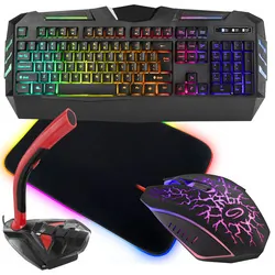 Klawiatura gamingowa podświetlana FURY SPITFIRE mata LED mysz mikrofon dla graczy