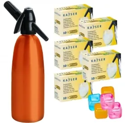 Saturator syfon do wody QUICK SODA pomarańczowy 1L + 50 naboi + 5 kostek lodu