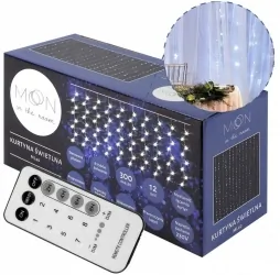 Kurtyna świetlna ozdobna zewnętrzna LTC Moon In The Room sople 300 LED 3x3m ziemne białe + pilot