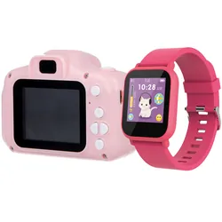 Zestaw dla dzieci kamera aparat Forever Smile SKC-100   zegarek smartwatch Maxlife Kids MXSW-200 różowy