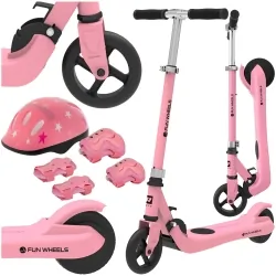 Hulajnoga elektryczna dla dzieci FUN WHEELS 100W + kask + ochraniacze - różowa