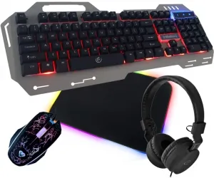 Metalowa klawiatura gamingowa dla graczy Rebeltec Discovery 2 podświetlenie + podświetlana mata + mysz + słuchawki
