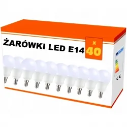 Zestaw 40x  żarówek  LED E14 5W bańka kulka A45, AC230V,WW