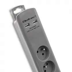 Listwa antyprzepięciowa Qoltec 2xUSB 4 gniazda z uziemieniem 1.8m szara