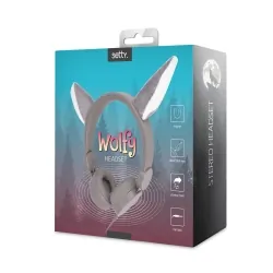 Zestaw dla dzieci zegarek smartwatch Q12 niebieski + słuchawki nauszne Setty Wolfy