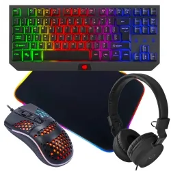 Klawiatura gamingowa podświetlana FURY TKL HURRICANE + mysz słuchawki mata dla graczy
