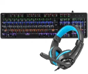Klawiatura mechaniczna gamingowa podświetlana Rebeltec Imperator ALU + mysz + słuchawki dla graczy