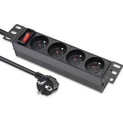 Aluminiowa listwa zasilająca PDU do szafy RACK 10'' 1U 16A 4xFRENCH 1.8m