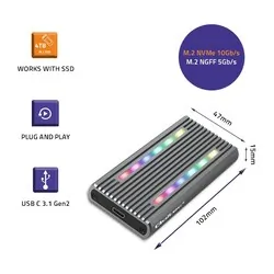 Obudowa kieszeń na dysk M.2 SSD SATA NVME Qoltec USB-C LED RGB