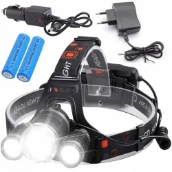 Akumulatorowa latarka czołowa 3xLED LTC 1200lm + 2 ładowarki