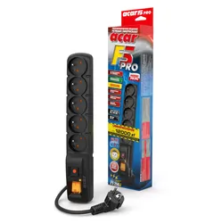 Listwa przedłużacz przeciwprzepięciowy ACAR F5 PRO 1,5m 5 gniazd 10A czarna