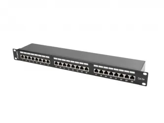 Patch panel 24x port 1U LANBERG do szafy RACK 19" KAT.5E ekranowany czarny