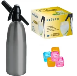 Saturator syfon do wody QUICK SODA szary 1L + 25 naboi + 5 kostek lodu