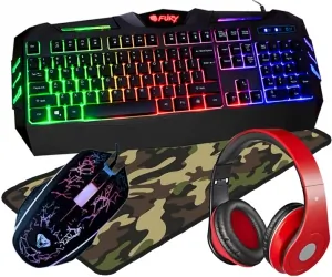 Klawiatura gamingowa podświetlana dla graczy FURY SPITFIRE + mata + mysz + słuchawki