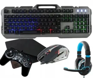 Zestaw gamingowy Rebeltec INTERCEPTOR klawiatura podświetlana + mysz + mata + pad + słuchawki