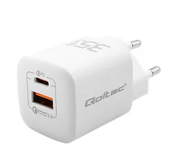 Ładowarka sieciowa Qoltec GaN ULTRA 35W 5-20V 2.25-3A USB-C PD   USB QC - biała